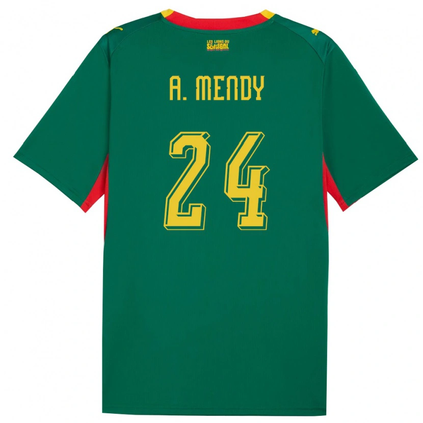 Danxen Hombre Camiseta Senegal Antoine Mendy #24 Verde Amarillo Rojo 2ª Equipación 26-28 La Camisa