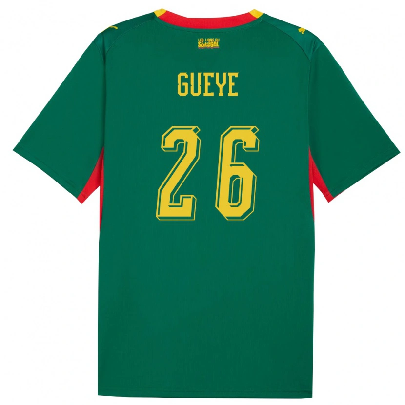 Danxen Hombre Camiseta Senegal Pape Gueye #26 Verde Amarillo Rojo 2ª Equipación 26-28 La Camisa