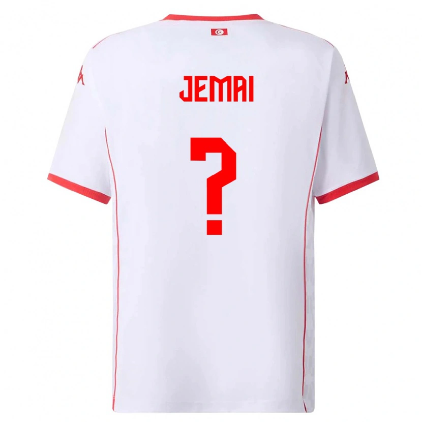 Danxen Hombre Camiseta Túnez Yassin Jemai #0 Blanco Rojo 2ª Equipación 26-28 La Camisa