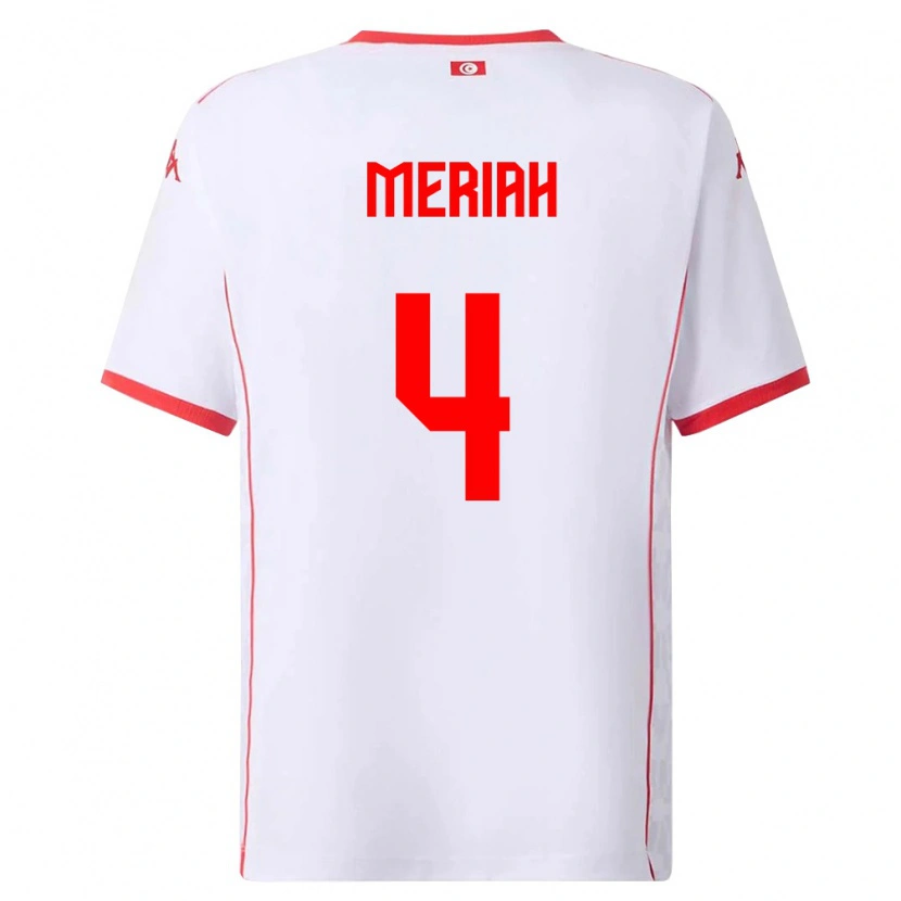 Danxen Hombre Camiseta Túnez Yassine Meriah #4 Blanco Rojo 2ª Equipación 26-28 La Camisa