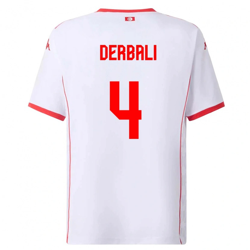 Danxen Hombre Camiseta Túnez Alaeddine Derbali #4 Blanco Rojo 2ª Equipación 26-28 La Camisa
