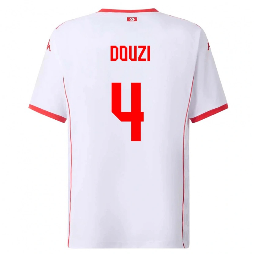 Danxen Hombre Camiseta Túnez Youssef Douzi #4 Blanco Rojo 2ª Equipación 26-28 La Camisa