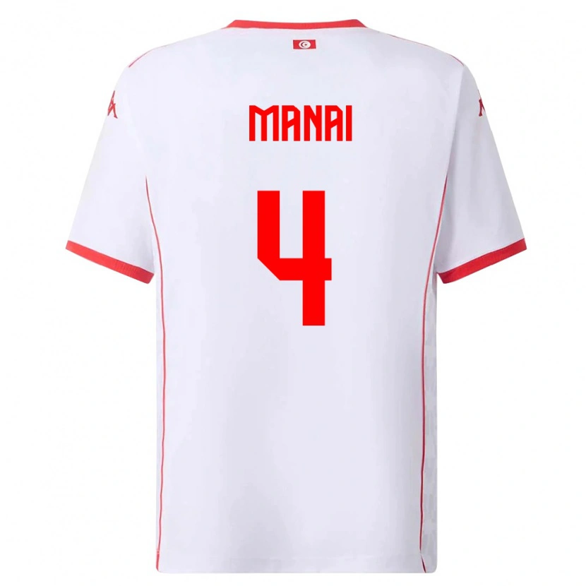 Danxen Hombre Camiseta Túnez Jassin Manai #4 Blanco Rojo 2ª Equipación 26-28 La Camisa