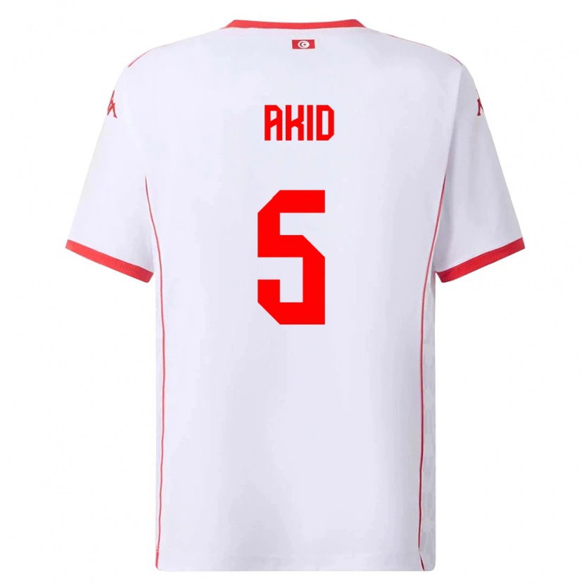 Danxen Hombre Camiseta Túnez Abdessalem Akid #5 Blanco Rojo 2ª Equipación 26-28 La Camisa