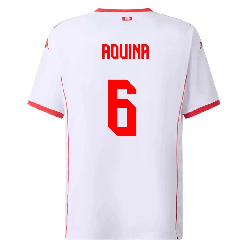 Danxen Hombre Camiseta Túnez Rania Aouina #6 Blanco Rojo 2ª Equipación 26-28 La Camisa