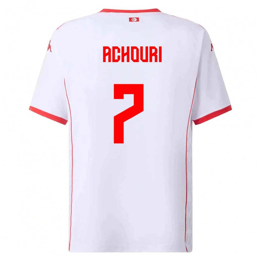 Danxen Hombre Camiseta Túnez Elias Achouri #7 Blanco Rojo 2ª Equipación 26-28 La Camisa