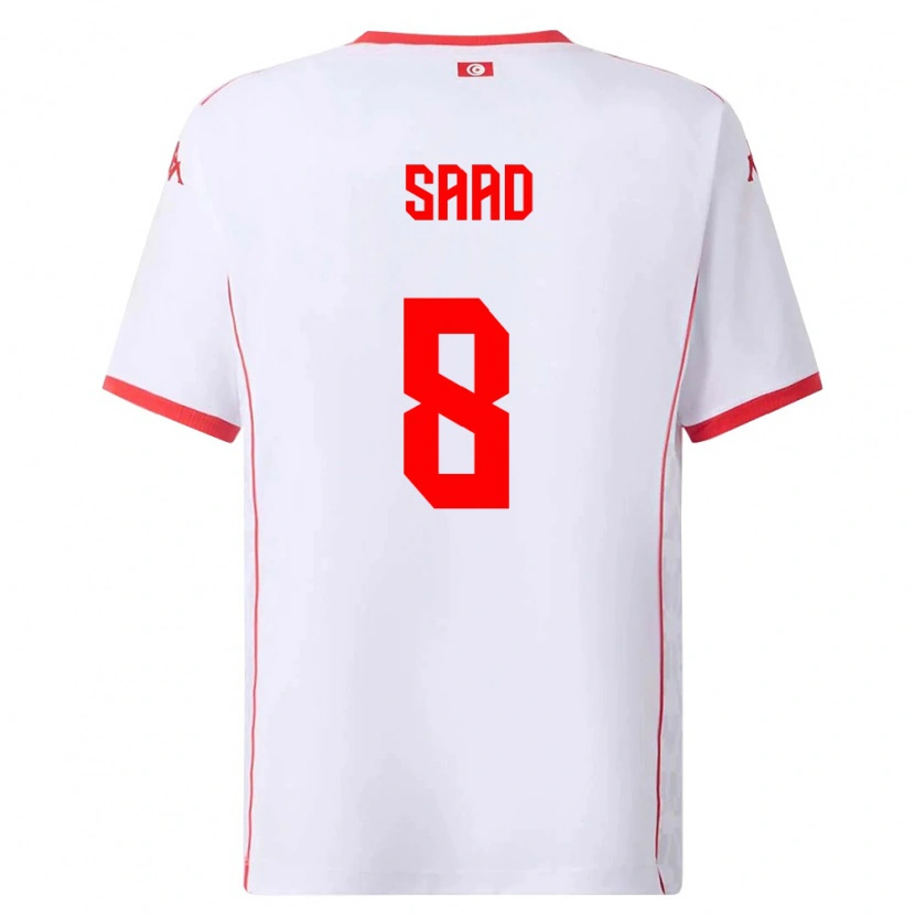 Danxen Hombre Camiseta Túnez Elias Saad #8 Blanco Rojo 2ª Equipación 26-28 La Camisa