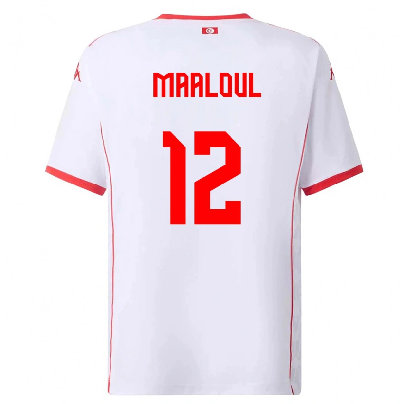 Danxen Hombre Camiseta Túnez Ali Maâloul #12 Blanco Rojo 2ª Equipación 26-28 La Camisa
