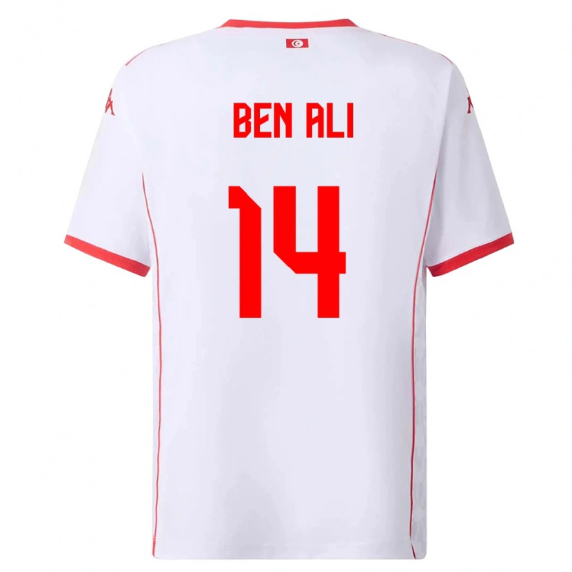 Danxen Hombre Camiseta Túnez Mohamed Ben Ali #14 Blanco Rojo 2ª Equipación 26-28 La Camisa