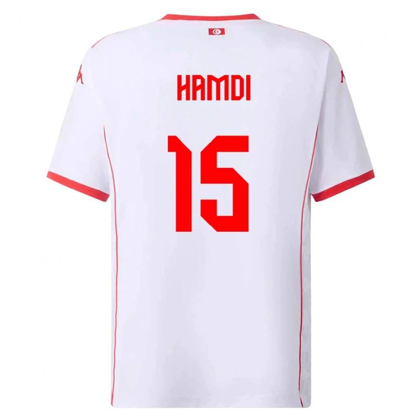 Danxen Hombre Camiseta Túnez Hanna Hamdi #15 Blanco Rojo 2ª Equipación 26-28 La Camisa