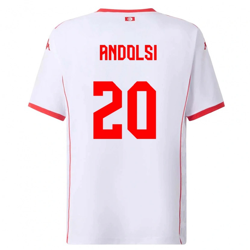 Danxen Hombre Camiseta Túnez Youssef Andolsi #20 Blanco Rojo 2ª Equipación 26-28 La Camisa