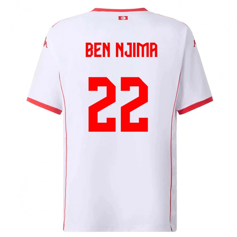 Danxen Hombre Camiseta Túnez Firas Ben Njima #22 Blanco Rojo 2ª Equipación 26-28 La Camisa