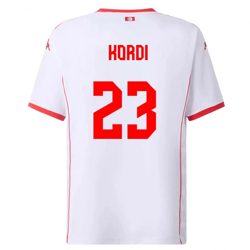 Danxen Hombre Camiseta Túnez Anes Kordi #23 Blanco Rojo 2ª Equipación 26-28 La Camisa