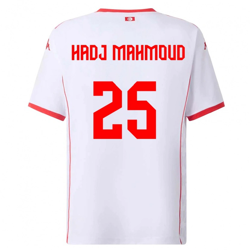 Danxen Hombre Camiseta Túnez Mohamed Belhadj Mahmoud #25 Blanco Rojo 2ª Equipación 26-28 La Camisa