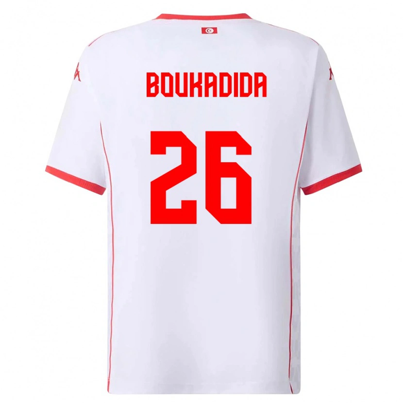 Danxen Hombre Camiseta Túnez Rayan Boukadida #26 Blanco Rojo 2ª Equipación 26-28 La Camisa