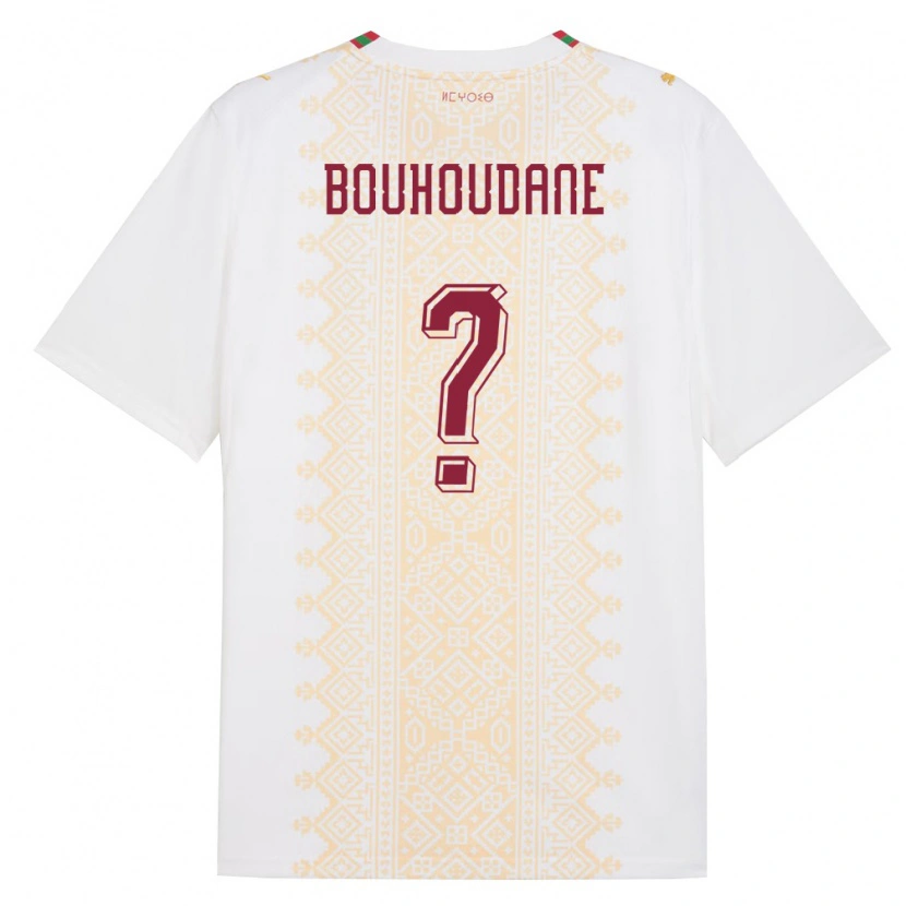 Danxen Hombre Camiseta Marruecos Sami Bouhoudane #0 Blanco Oro Rojo 2ª Equipación 26-28 La Camisa
