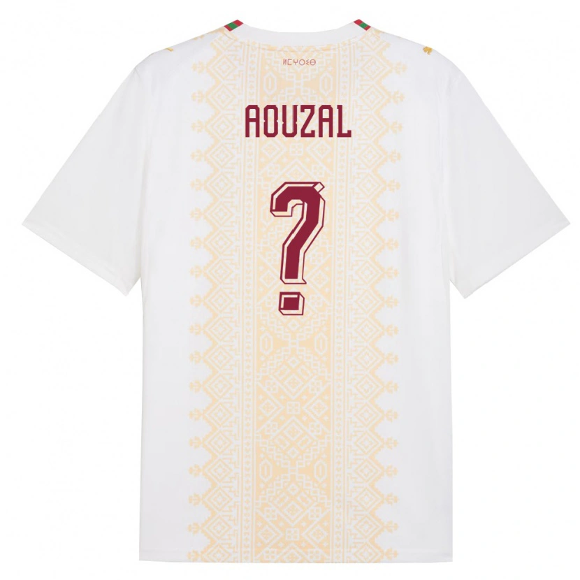 Danxen Hombre Camiseta Marruecos Ilyas Aouzal #0 Blanco Oro Rojo 2ª Equipación 26-28 La Camisa