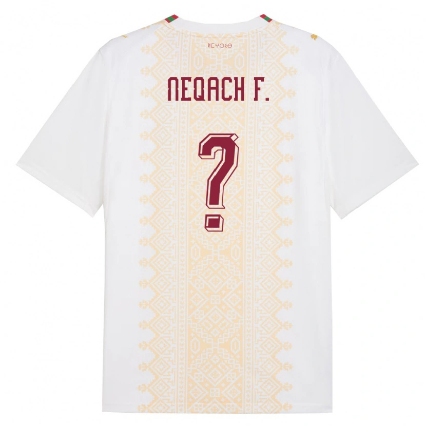 Danxen Hombre Camiseta Marruecos Aarón Neqach Fernández #0 Blanco Oro Rojo 2ª Equipación 26-28 La Camisa