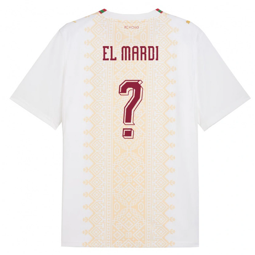 Danxen Hombre Camiseta Marruecos Ziyad El Mardi #0 Blanco Oro Rojo 2ª Equipación 26-28 La Camisa