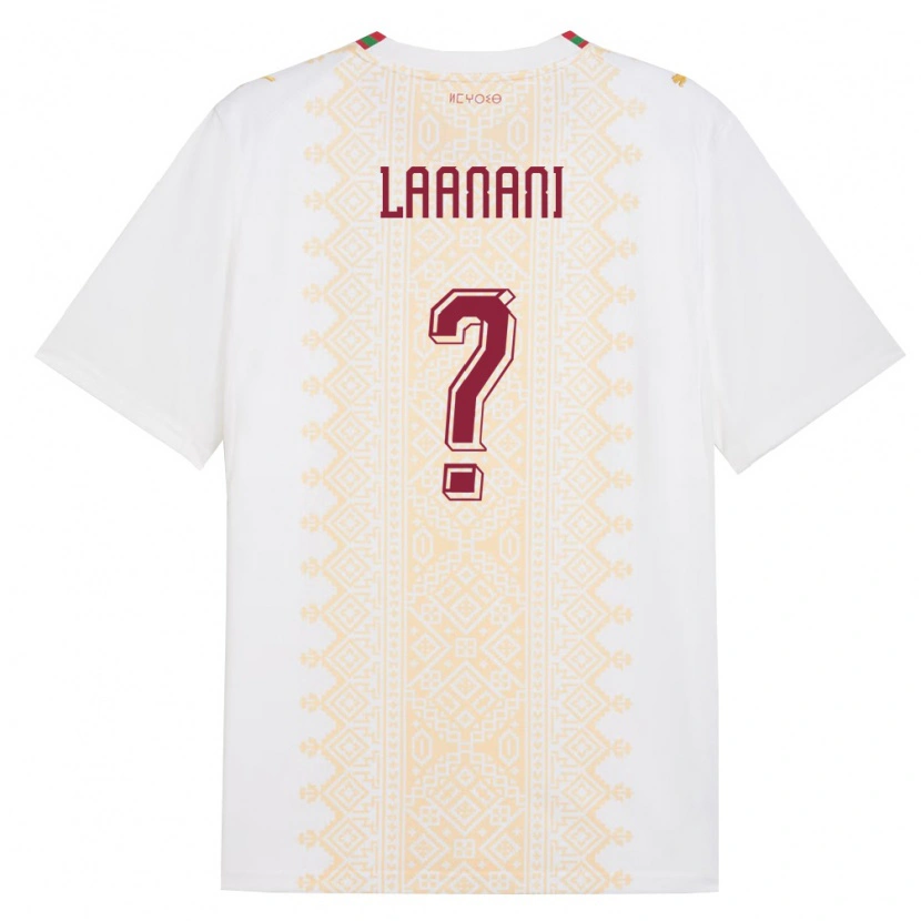 Danxen Hombre Camiseta Marruecos Kamal Laanani #0 Blanco Oro Rojo 2ª Equipación 26-28 La Camisa
