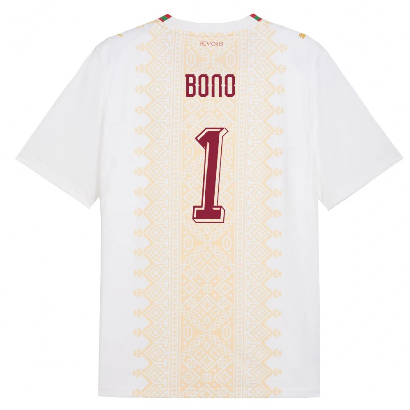 Danxen Hombre Camiseta Marruecos Yassine Bounou #1 Blanco Oro Rojo 2ª Equipación 26-28 La Camisa