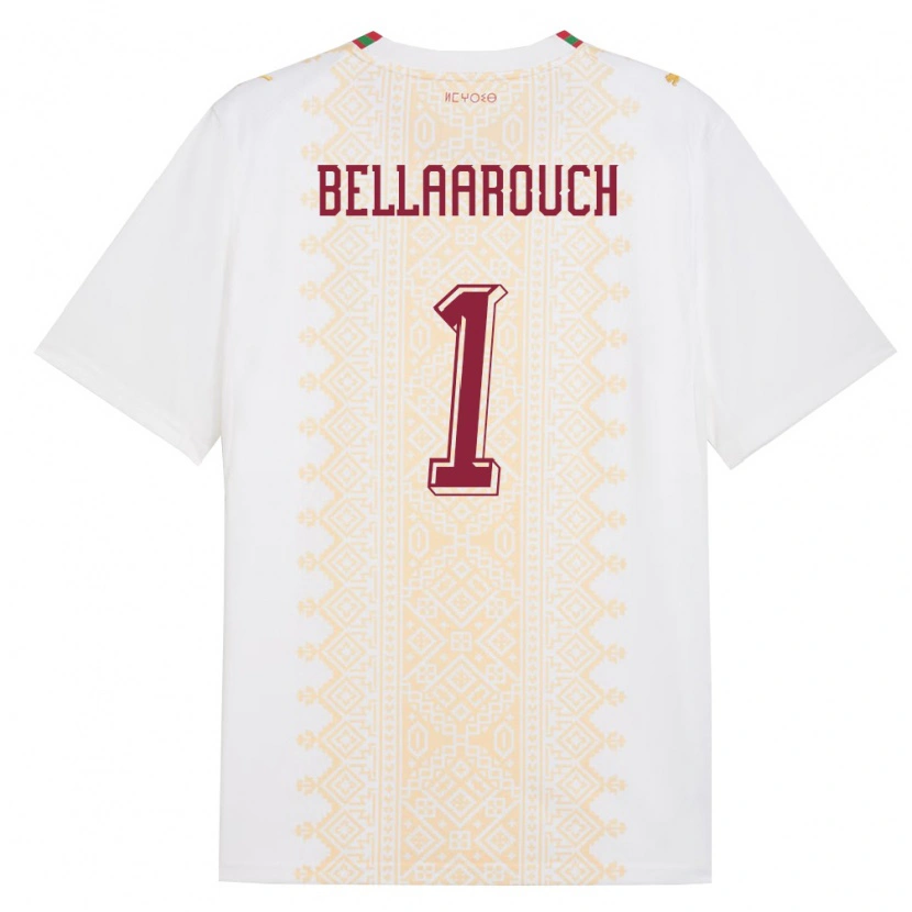 Danxen Hombre Camiseta Marruecos Chouaib Bellaarouch #1 Blanco Oro Rojo 2ª Equipación 26-28 La Camisa