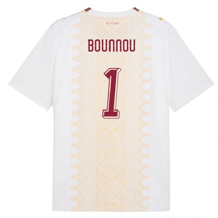 Danxen Hombre Camiseta Marruecos Yassine Bounnou #1 Blanco Oro Rojo 2ª Equipación 26-28 La Camisa