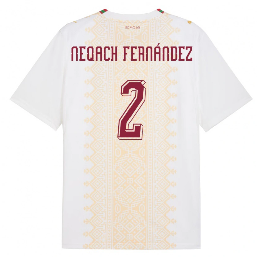 Danxen Hombre Camiseta Marruecos Aron Neqach Fernández #2 Blanco Oro Rojo 2ª Equipación 26-28 La Camisa