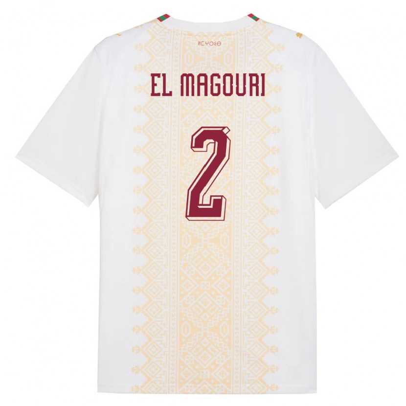 Danxen Hombre Camiseta Marruecos Anas El Magouri #2 Blanco Oro Rojo 2ª Equipación 26-28 La Camisa