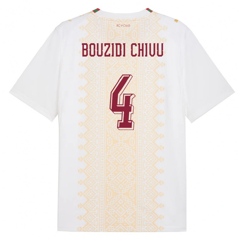 Danxen Hombre Camiseta Marruecos Rayan Bouzidi Chivu #4 Blanco Oro Rojo 2ª Equipación 26-28 La Camisa