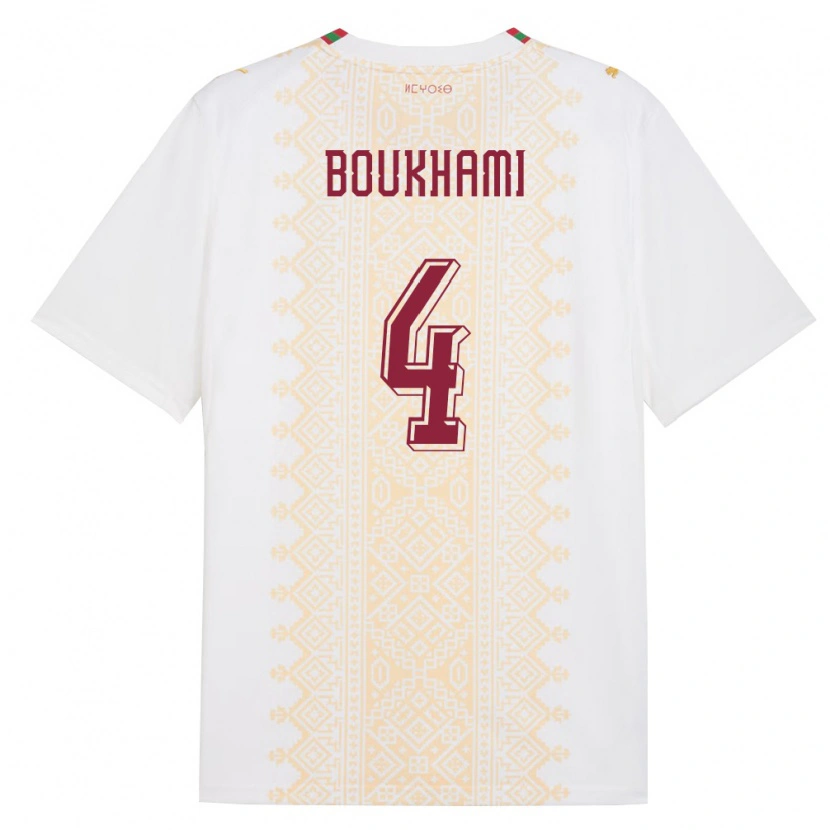 Danxen Hombre Camiseta Marruecos Siham Boukhami #4 Blanco Oro Rojo 2ª Equipación 26-28 La Camisa