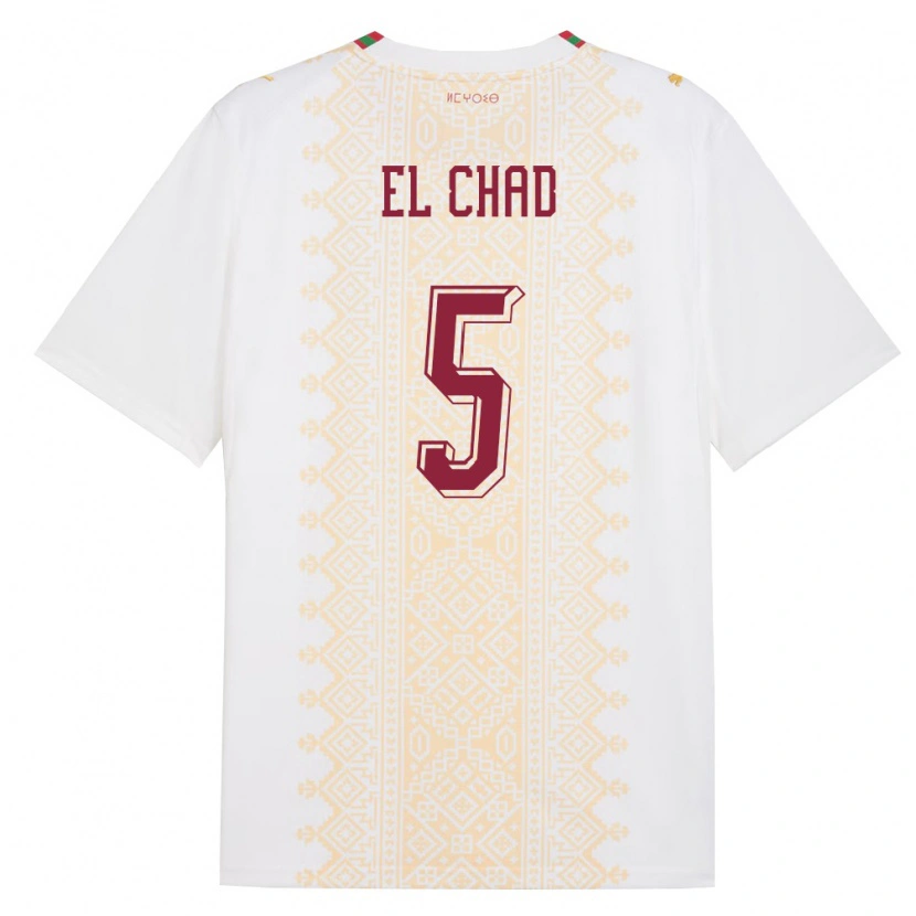 Danxen Hombre Camiseta Marruecos Nesryne El Chad #5 Blanco Oro Rojo 2ª Equipación 26-28 La Camisa