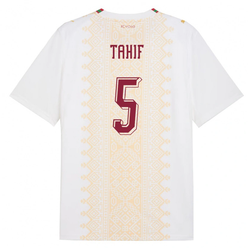 Danxen Hombre Camiseta Marruecos Adil Tahif #5 Blanco Oro Rojo 2ª Equipación 26-28 La Camisa