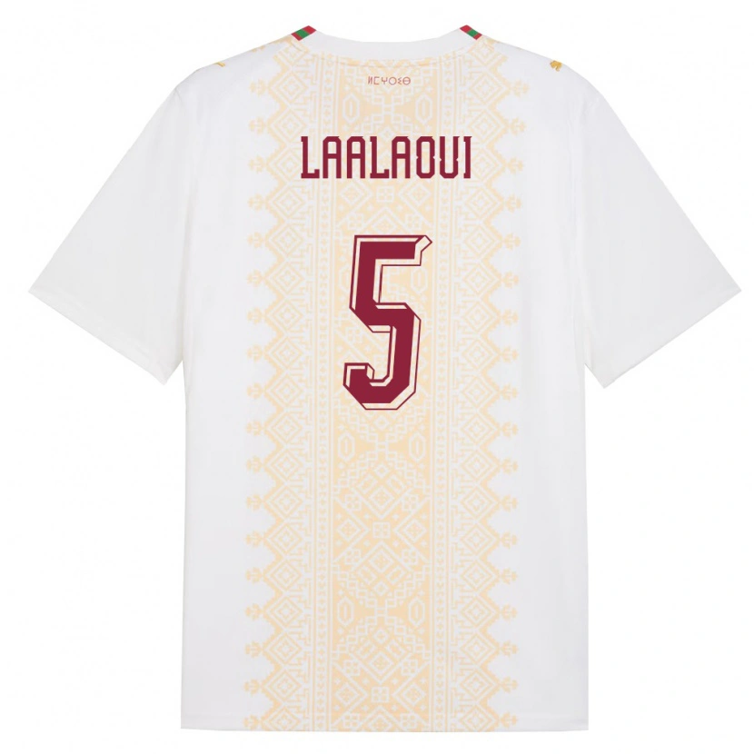 Danxen Hombre Camiseta Marruecos Reda Laalaoui #5 Blanco Oro Rojo 2ª Equipación 26-28 La Camisa