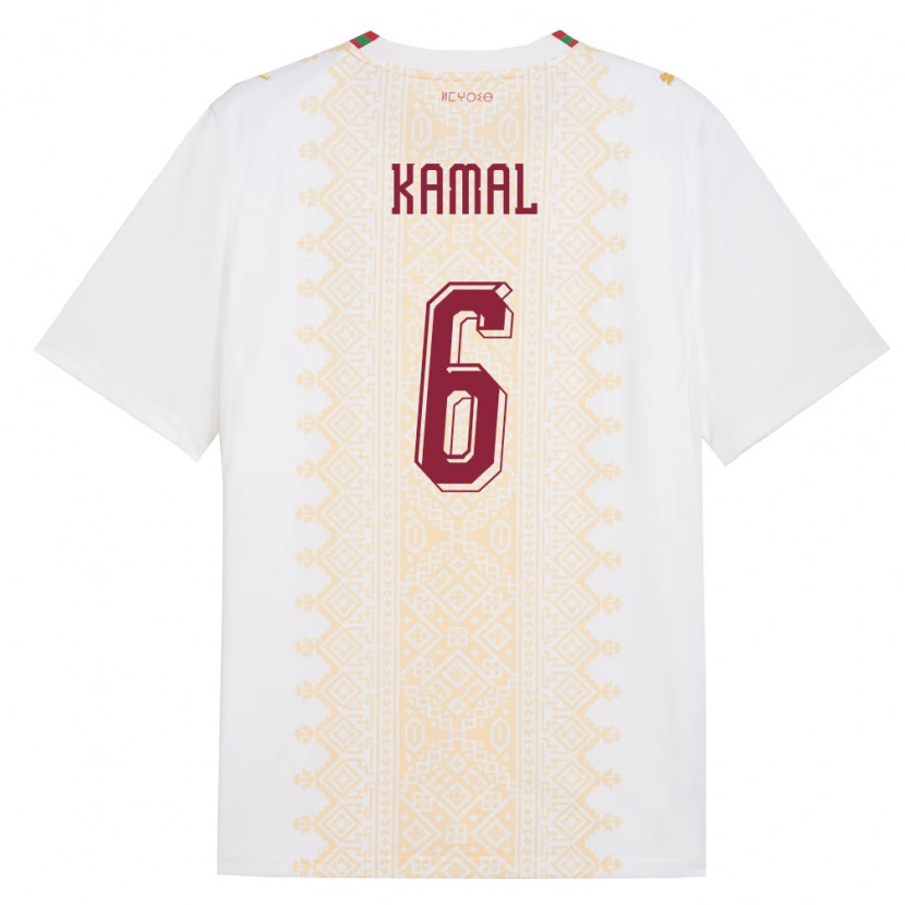 Danxen Hombre Camiseta Marruecos Hamza Kamal #6 Blanco Oro Rojo 2ª Equipación 26-28 La Camisa