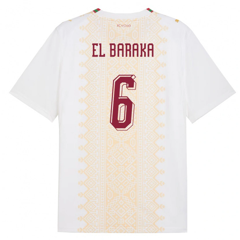 Danxen Hombre Camiseta Marruecos Jibril El Baraka #6 Blanco Oro Rojo 2ª Equipación 26-28 La Camisa