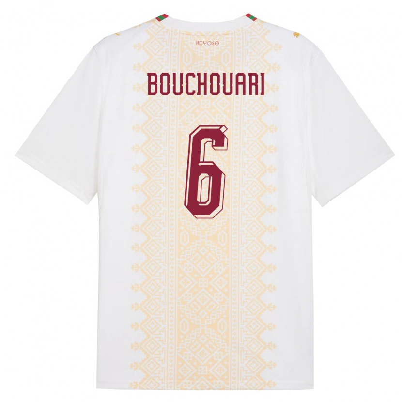 Danxen Hombre Camiseta Marruecos Benjamin Bouchouari #6 Blanco Oro Rojo 2ª Equipación 26-28 La Camisa