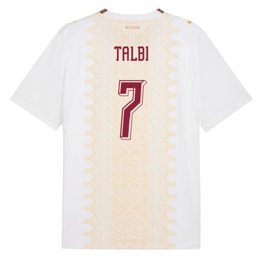 Danxen Hombre Camiseta Marruecos Chemsdine Talbi #7 Blanco Oro Rojo 2ª Equipación 26-28 La Camisa