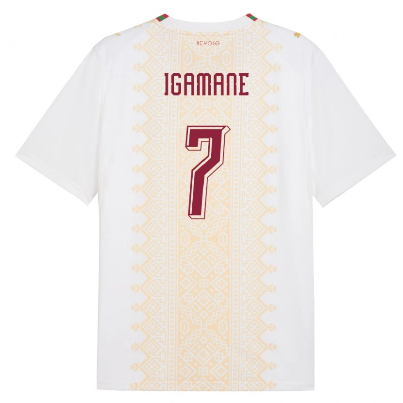 Danxen Hombre Camiseta Marruecos Hamza Igamane #7 Blanco Oro Rojo 2ª Equipación 26-28 La Camisa