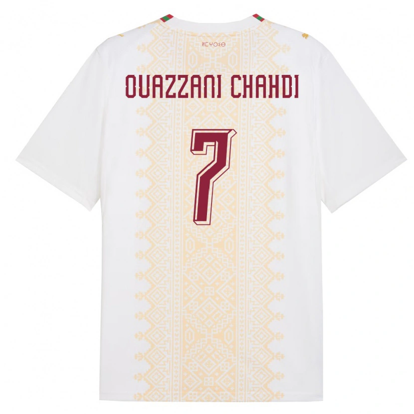 Danxen Hombre Camiseta Marruecos Fady Ouazzani Chahdi #7 Blanco Oro Rojo 2ª Equipación 26-28 La Camisa