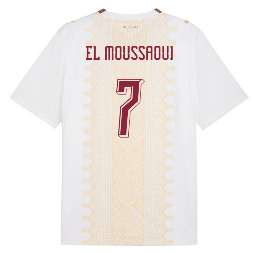 Danxen Hombre Camiseta Marruecos Hamza El Moussaoui #7 Blanco Oro Rojo 2ª Equipación 26-28 La Camisa