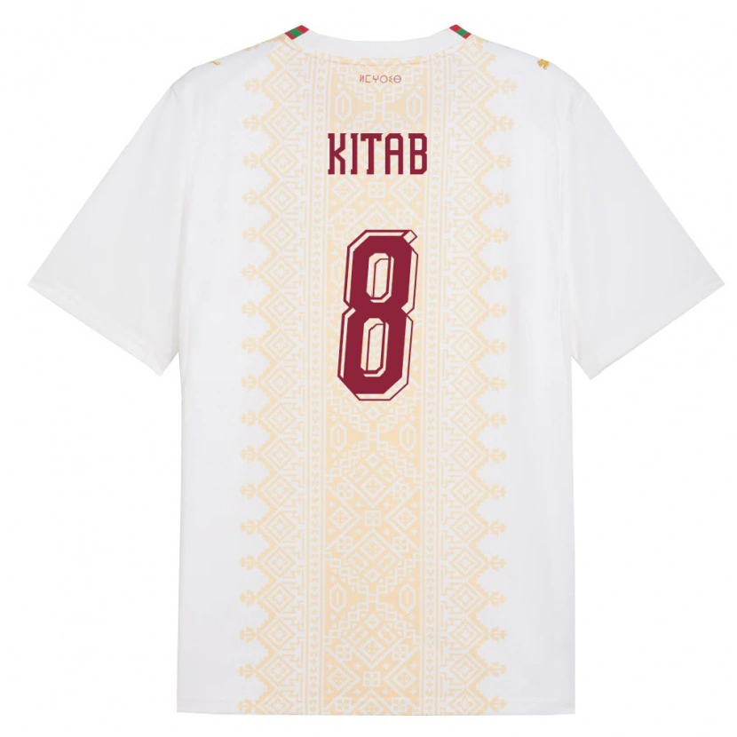 Danxen Hombre Camiseta Marruecos Bachir Kitab #8 Blanco Oro Rojo 2ª Equipación 26-28 La Camisa