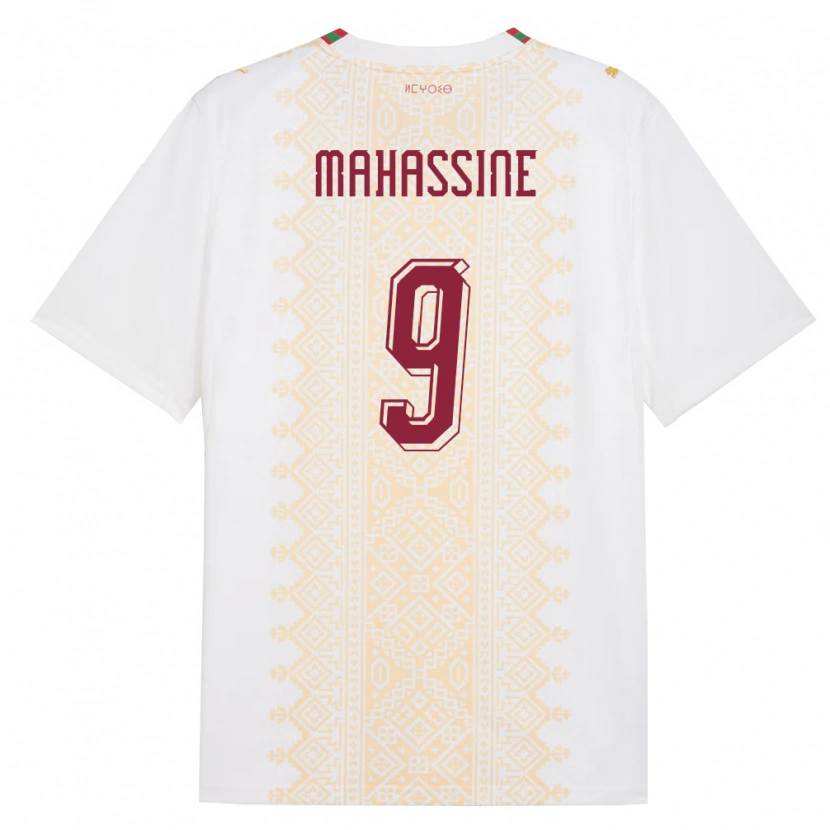Danxen Hombre Camiseta Marruecos Rayan Mahassine #9 Blanco Oro Rojo 2ª Equipación 26-28 La Camisa