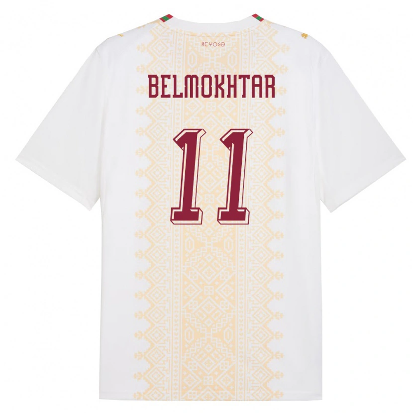 Danxen Hombre Camiseta Marruecos Ilies Belmokhtar #11 Blanco Oro Rojo 2ª Equipación 26-28 La Camisa