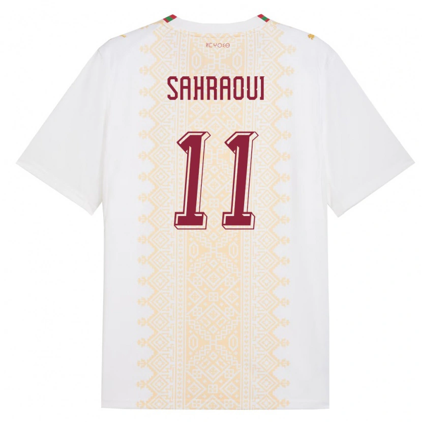 Danxen Hombre Camiseta Marruecos Osame Sahraoui #11 Blanco Oro Rojo 2ª Equipación 26-28 La Camisa