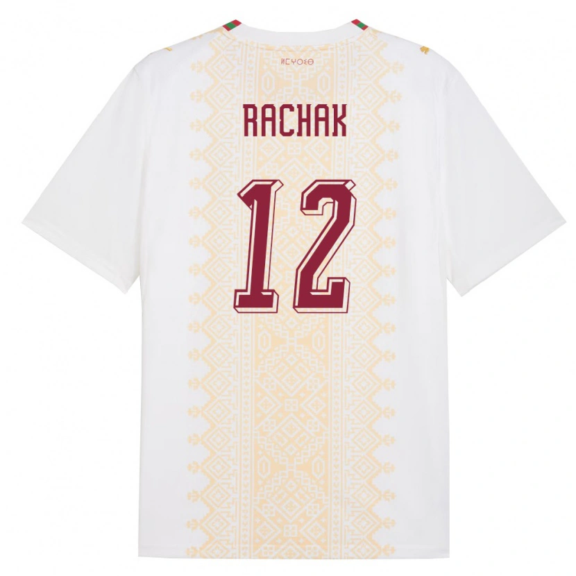 Danxen Hombre Camiseta Marruecos Anass Rachak #12 Blanco Oro Rojo 2ª Equipación 26-28 La Camisa