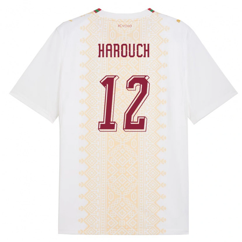 Danxen Hombre Camiseta Marruecos Mohamed Harouch #12 Blanco Oro Rojo 2ª Equipación 26-28 La Camisa