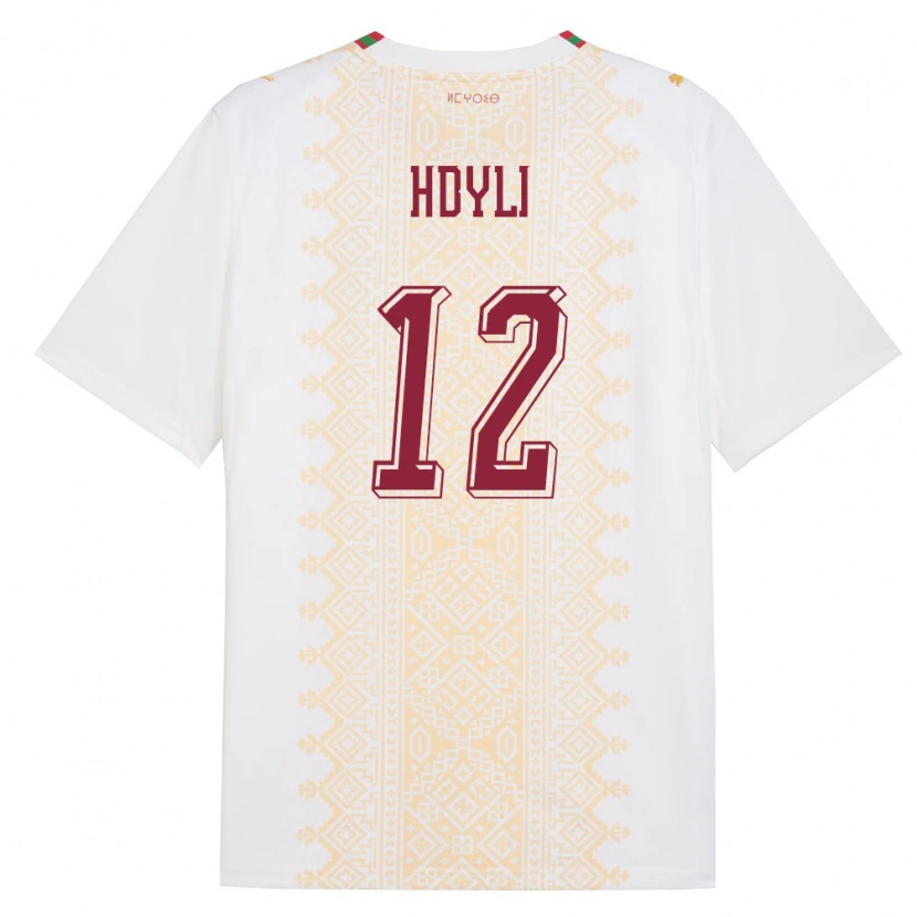 Danxen Hombre Camiseta Marruecos Ayoub Hdyli #12 Blanco Oro Rojo 2ª Equipación 26-28 La Camisa