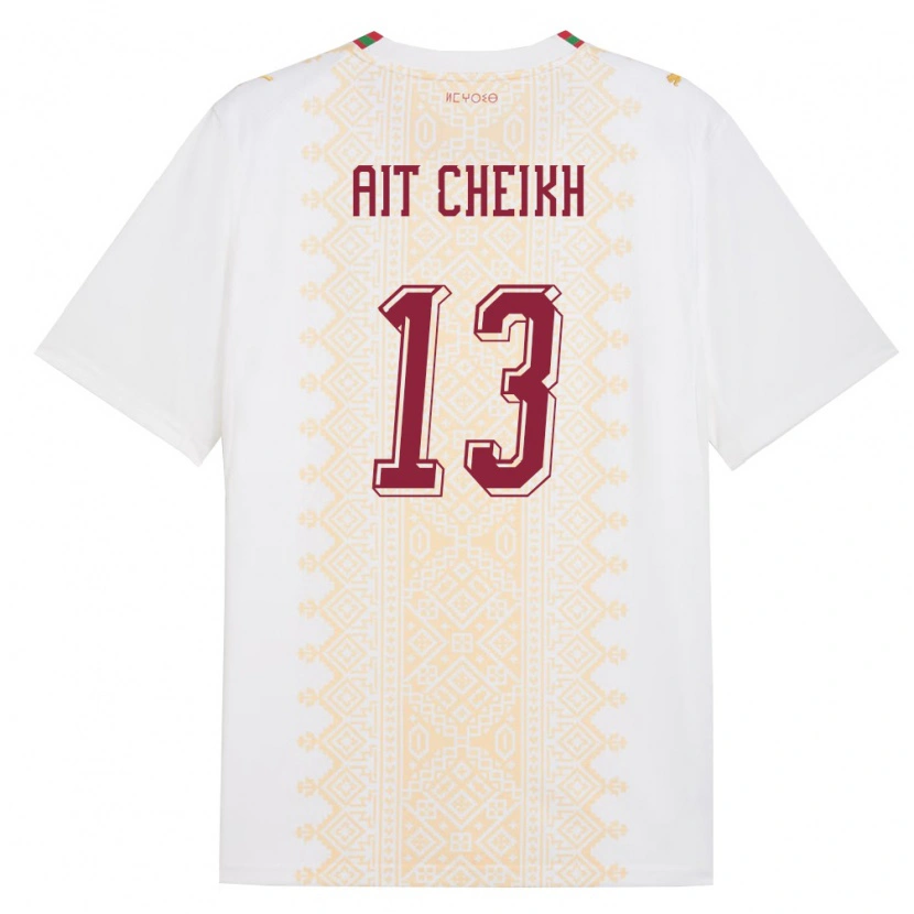 Danxen Hombre Camiseta Marruecos Driss Ait Cheikh #13 Blanco Oro Rojo 2ª Equipación 26-28 La Camisa