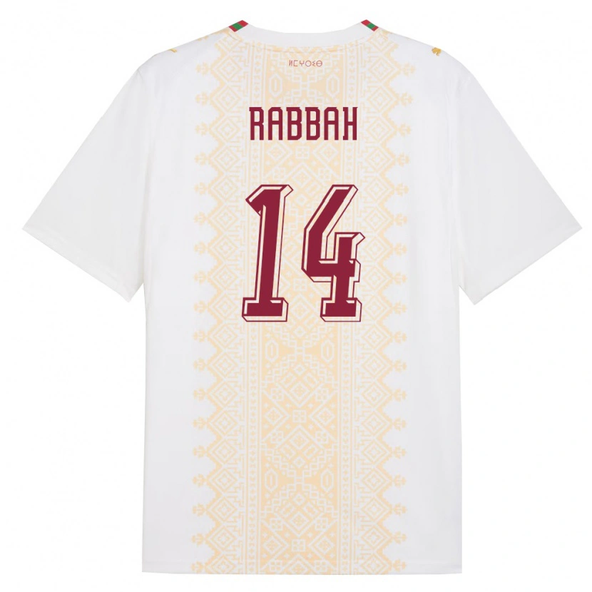 Danxen Hombre Camiseta Marruecos Aziza Rabbah #14 Blanco Oro Rojo 2ª Equipación 26-28 La Camisa